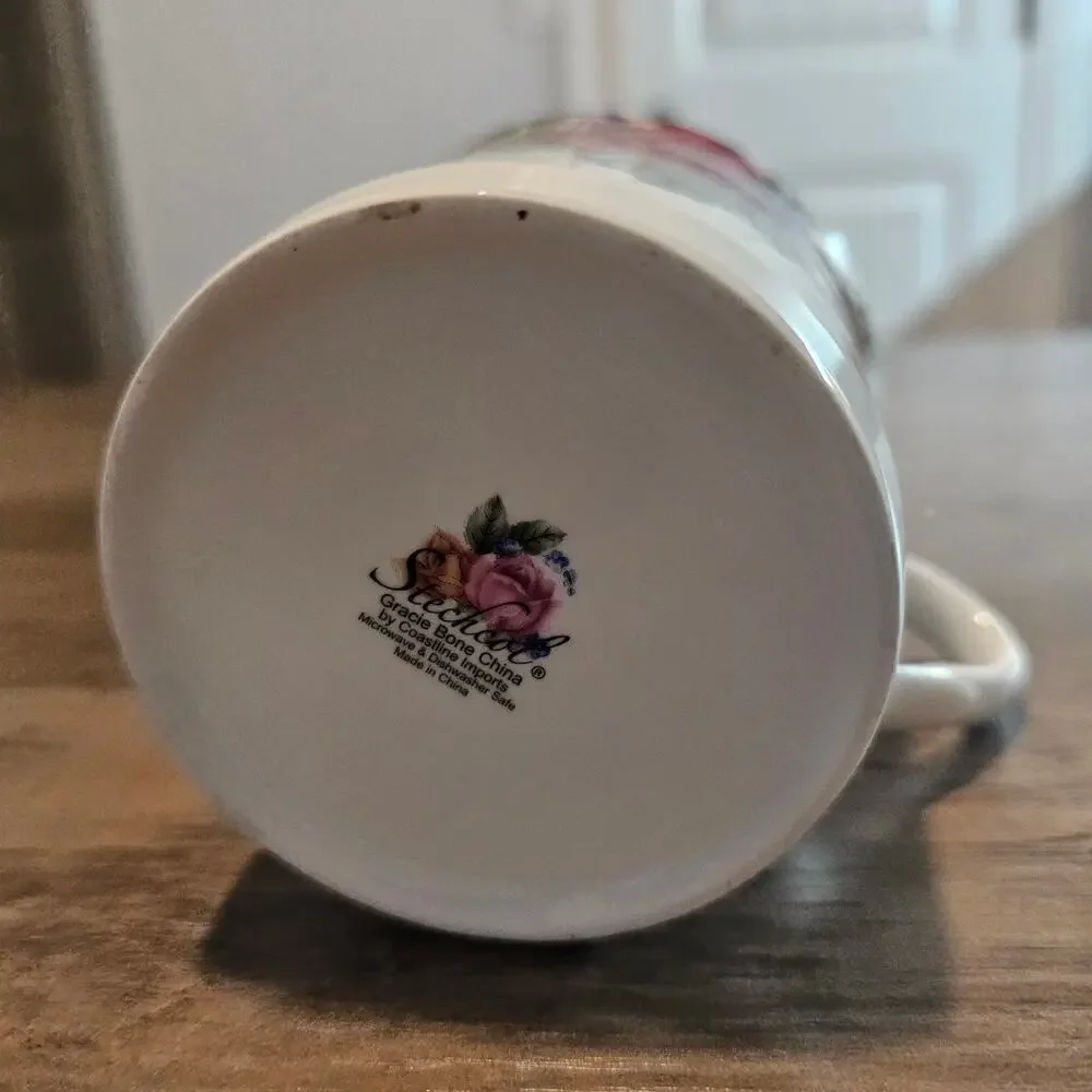Stechol Gracie Bone China Vintage Roses Purple Pink Floral Coffee Cup Tea Flower